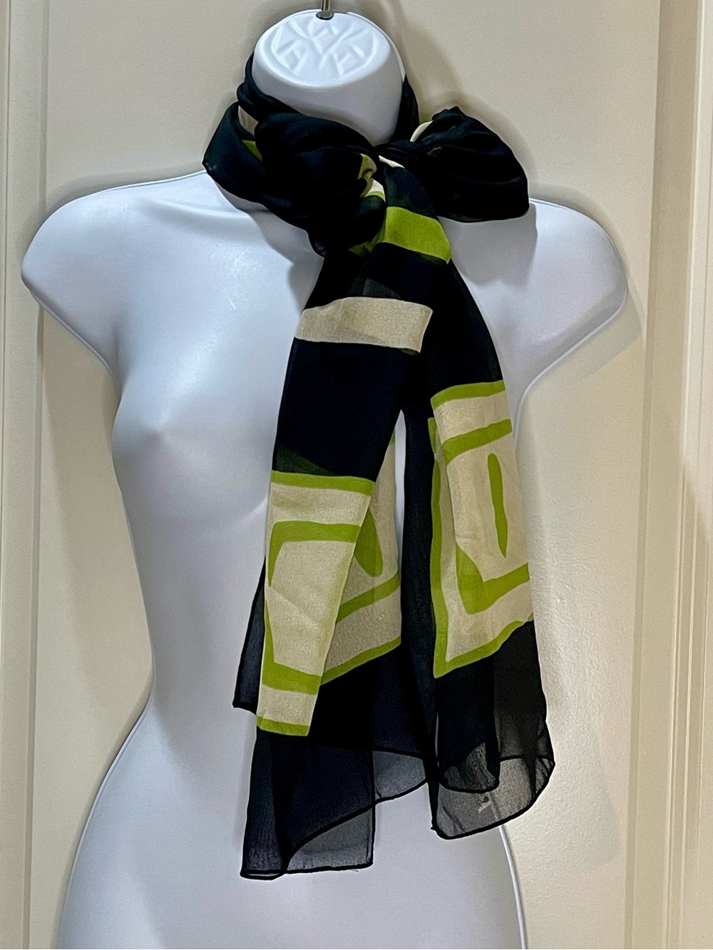 Vintage 80s Symphony Sheer Scarf with Retro Geometric Print Made in Italy 17x71